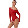 imageREORIA Womens Long Sleeve Single OffShoulder Bodysuit Ruching Sexy Elegant Tops 2025 FallWinter Designer CollectionRed