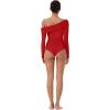 imageREORIA Womens Long Sleeve Single OffShoulder Bodysuit Ruching Sexy Elegant Tops 2025 FallWinter Designer CollectionRed