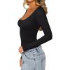 imageREORIA Womens Sexy Basic Sexy Scoop Long Sleeve Double Lined Layering Slim Bodysuit TopsBlack