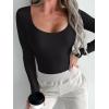 imageREORIA Womens Sexy Basic Sexy Scoop Long Sleeve Double Lined Layering Slim Bodysuit TopsBlack