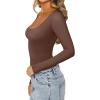 imageREORIA Womens Sexy Basic Sexy Scoop Long Sleeve Double Lined Layering Slim Bodysuit TopsCoffee