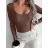 imageREORIA Womens Sexy Basic Sexy Scoop Long Sleeve Double Lined Layering Slim Bodysuit TopsCoffee