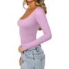 imageREORIA Womens Sexy Basic Sexy Scoop Long Sleeve Double Lined Layering Slim Bodysuit TopsCoral Pink