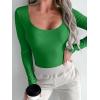 imageREORIA Womens Sexy Basic Sexy Scoop Long Sleeve Double Lined Layering Slim Bodysuit TopsGreen