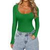 imageREORIA Womens Sexy Basic Sexy Scoop Long Sleeve Double Lined Layering Slim Bodysuit TopsGreen