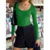 imageREORIA Womens Sexy Basic Sexy Scoop Long Sleeve Double Lined Layering Slim Bodysuit TopsGreen