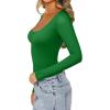 imageREORIA Womens Sexy Basic Sexy Scoop Long Sleeve Double Lined Layering Slim Bodysuit TopsGreen