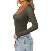 imageREORIA Womens Sexy Basic Sexy Scoop Long Sleeve Double Lined Layering Slim Bodysuit TopsGrey
