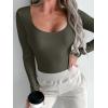 imageREORIA Womens Sexy Basic Sexy Scoop Long Sleeve Double Lined Layering Slim Bodysuit TopsGrey