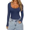 imageREORIA Womens Sexy Basic Sexy Scoop Long Sleeve Double Lined Layering Slim Bodysuit TopsStarry Blue