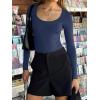 imageREORIA Womens Sexy Basic Sexy Scoop Long Sleeve Double Lined Layering Slim Bodysuit TopsStarry Blue