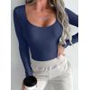 imageREORIA Womens Sexy Basic Sexy Scoop Long Sleeve Double Lined Layering Slim Bodysuit TopsStarry Blue
