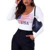imageREORIA Womens Sexy Basic Sexy Scoop Long Sleeve Double Lined Layering Slim Bodysuit TopsUs Flag Theme