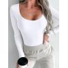 imageREORIA Womens Sexy Basic Sexy Scoop Long Sleeve Double Lined Layering Slim Bodysuit TopsWhite