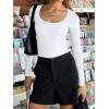 imageREORIA Womens Sexy Basic Sexy Scoop Long Sleeve Double Lined Layering Slim Bodysuit TopsWhite