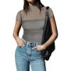 imageREORIA Womens Sexy Mock Turtle Neck Short Sleeve Shirts Sheer Mesh Ruched Trendy Going Out Bodysuits TopsAntique Pewter