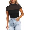 imageREORIA Womens Sexy Mock Turtle Neck Short Sleeve Shirts Sheer Mesh Ruched Trendy Going Out Bodysuits TopsBlack