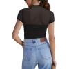 imageREORIA Womens Sexy Mock Turtle Neck Short Sleeve Shirts Sheer Mesh Ruched Trendy Going Out Bodysuits TopsBlack