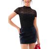 imageREORIA Womens Sexy Mock Turtle Neck Short Sleeve Shirts Sheer Mesh Ruched Trendy Going Out Bodysuits TopsBlack Heart