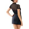 imageREORIA Womens Sexy Mock Turtle Neck Short Sleeve Shirts Sheer Mesh Ruched Trendy Going Out Bodysuits TopsBlack Sequin