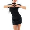imageREORIA Womens Sexy Mock Turtle Neck Short Sleeve Shirts Sheer Mesh Ruched Trendy Going Out Bodysuits TopsBlack Sequin