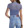 imageREORIA Womens Sexy Mock Turtle Neck Short Sleeve Shirts Sheer Mesh Ruched Trendy Going Out Bodysuits TopsBlue Nova