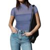 imageREORIA Womens Sexy Mock Turtle Neck Short Sleeve Shirts Sheer Mesh Ruched Trendy Going Out Bodysuits TopsBlue Nova