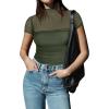 imageREORIA Womens Sexy Mock Turtle Neck Short Sleeve Shirts Sheer Mesh Ruched Trendy Going Out Bodysuits TopsDark Green