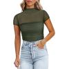 imageREORIA Womens Sexy Mock Turtle Neck Short Sleeve Shirts Sheer Mesh Ruched Trendy Going Out Bodysuits TopsDark Green