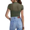imageREORIA Womens Sexy Mock Turtle Neck Short Sleeve Shirts Sheer Mesh Ruched Trendy Going Out Bodysuits TopsDark Green