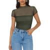 imageREORIA Womens Sexy Mock Turtle Neck Short Sleeve Shirts Sheer Mesh Ruched Trendy Going Out Bodysuits TopsGrey Green