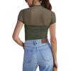 imageREORIA Womens Sexy Mock Turtle Neck Short Sleeve Shirts Sheer Mesh Ruched Trendy Going Out Bodysuits TopsGrey Green