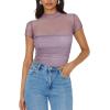 imageREORIA Womens Sexy Mock Turtle Neck Short Sleeve Shirts Sheer Mesh Ruched Trendy Going Out Bodysuits TopsHazy Lilac