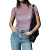 imageREORIA Womens Sexy Mock Turtle Neck Short Sleeve Shirts Sheer Mesh Ruched Trendy Going Out Bodysuits TopsHazy Lilac