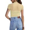 imageREORIA Womens Sexy Mock Turtle Neck Short Sleeve Shirts Sheer Mesh Ruched Trendy Going Out Bodysuits TopsHoneybee
