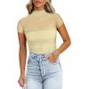 imageREORIA Womens Sexy Mock Turtle Neck Short Sleeve Shirts Sheer Mesh Ruched Trendy Going Out Bodysuits TopsHoneybee