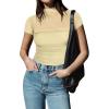 imageREORIA Womens Sexy Mock Turtle Neck Short Sleeve Shirts Sheer Mesh Ruched Trendy Going Out Bodysuits TopsHoneybee