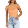 imageREORIA Womens Sexy Mock Turtle Neck Short Sleeve Shirts Sheer Mesh Ruched Trendy Going Out Bodysuits TopsPeach Fuzz