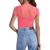 imageREORIA Womens Sexy Mock Turtle Neck Short Sleeve Shirts Sheer Mesh Ruched Trendy Going Out Bodysuits TopsPeach Pink