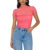 imageREORIA Womens Sexy Mock Turtle Neck Short Sleeve Shirts Sheer Mesh Ruched Trendy Going Out Bodysuits TopsPeach Pink