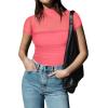 imageREORIA Womens Sexy Mock Turtle Neck Short Sleeve Shirts Sheer Mesh Ruched Trendy Going Out Bodysuits TopsPeach Pink
