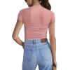 imageREORIA Womens Sexy Mock Turtle Neck Short Sleeve Shirts Sheer Mesh Ruched Trendy Going Out Bodysuits TopsPink