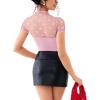 imageREORIA Womens Sexy Mock Turtle Neck Short Sleeve Shirts Sheer Mesh Ruched Trendy Going Out Bodysuits TopsPink Heart