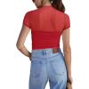 imageREORIA Womens Sexy Mock Turtle Neck Short Sleeve Shirts Sheer Mesh Ruched Trendy Going Out Bodysuits TopsRed