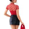 imageREORIA Womens Sexy Mock Turtle Neck Short Sleeve Shirts Sheer Mesh Ruched Trendy Going Out Bodysuits TopsRed Heart