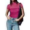 imageREORIA Womens Sexy Mock Turtle Neck Short Sleeve Shirts Sheer Mesh Ruched Trendy Going Out Bodysuits TopsRose Red
