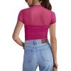 imageREORIA Womens Sexy Mock Turtle Neck Short Sleeve Shirts Sheer Mesh Ruched Trendy Going Out Bodysuits TopsRose Red