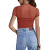 imageREORIA Womens Sexy Mock Turtle Neck Short Sleeve Shirts Sheer Mesh Ruched Trendy Going Out Bodysuits TopsRusty Red