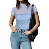 imageREORIA Womens Sexy Mock Turtle Neck Short Sleeve Shirts Sheer Mesh Ruched Trendy Going Out Bodysuits TopsSky Blue