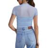 imageREORIA Womens Sexy Mock Turtle Neck Short Sleeve Shirts Sheer Mesh Ruched Trendy Going Out Bodysuits TopsSky Blue
